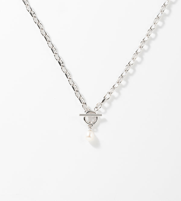 SMALL LINK CHAIN PEARL CHARM NECKLACE