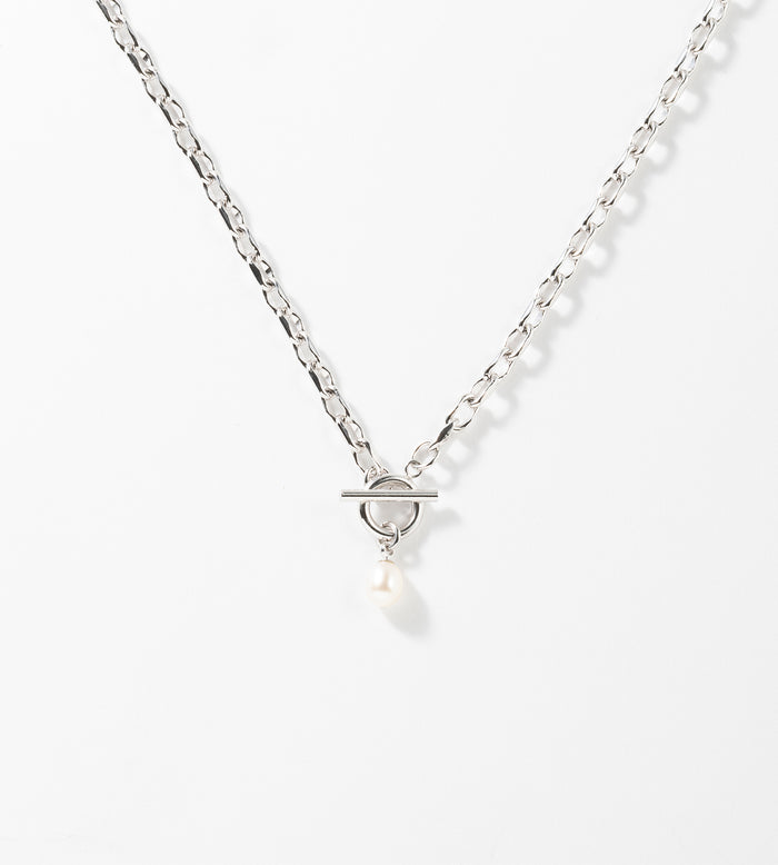 SMALL LINK CHAIN PEARL CHARM NECKLACE