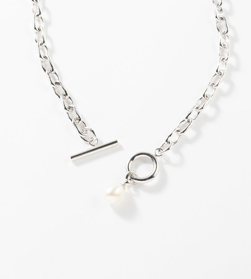 SMALL LINK CHAIN PEARL CHARM NECKLACE