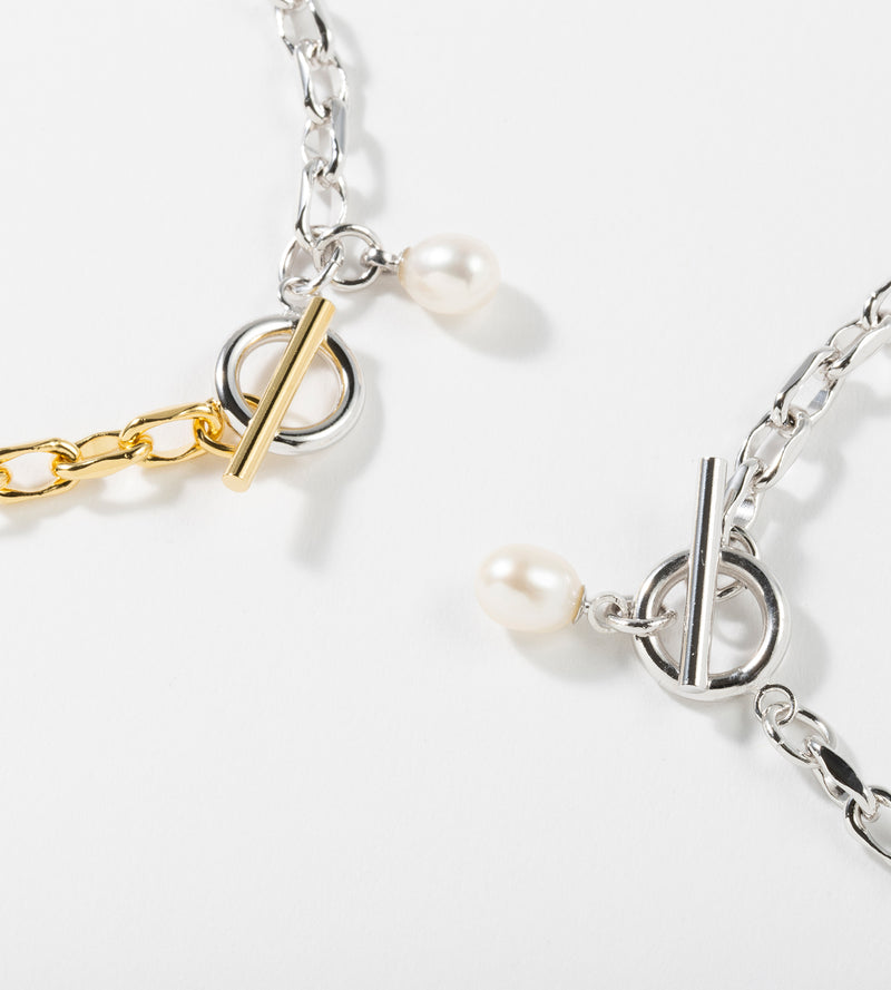 SMALL LINK CHAIN PEARL CHARM NECKLACE
