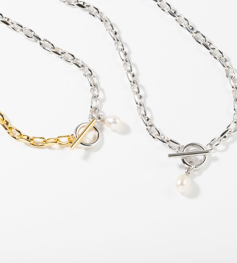 SMALL LINK CHAIN PEARL CHARM NECKLACE