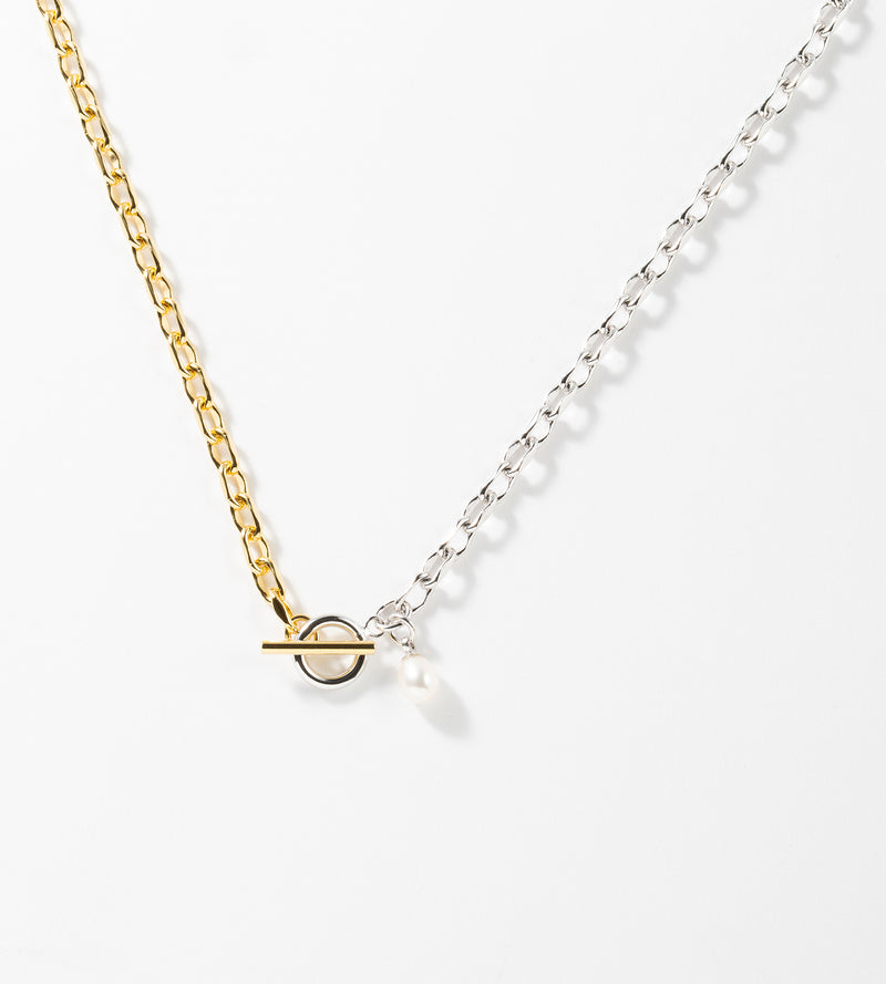 SMALL LINK CHAIN PEARL CHARM NECKLACE