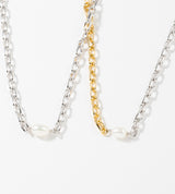SMALL LINK CHAIN PEARL SETTING NECKLACE