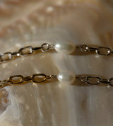 SMALL LINK CHAIN PEARL SETTING NECKLACE