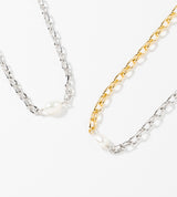 SMALL LINK CHAIN PEARL SETTING NECKLACE