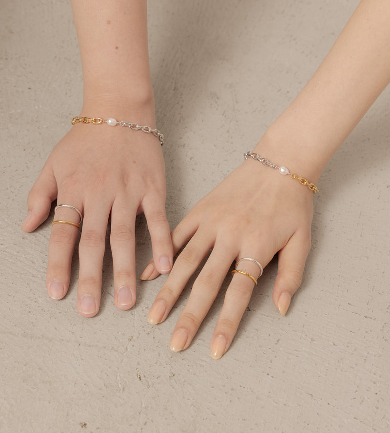 LINK CHAIN PEARL SETTING BRACELET - tsui