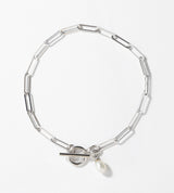 SQUARE CHAIN PEARL CHARM BRACELET