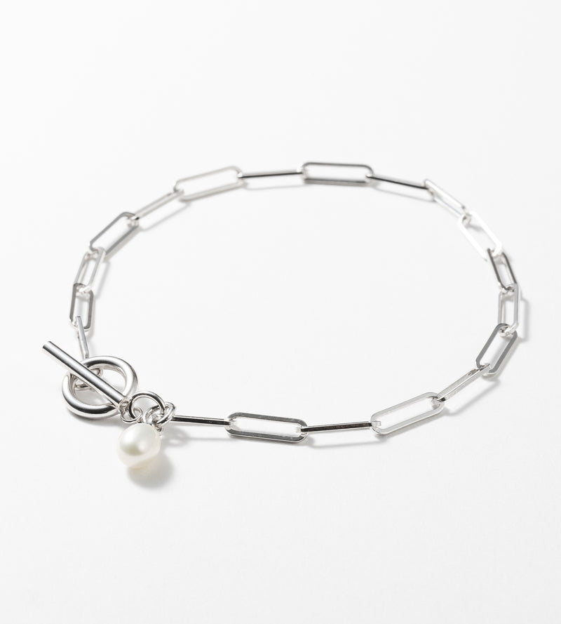 SQUARE CHAIN PEARL CHARM BRACELET