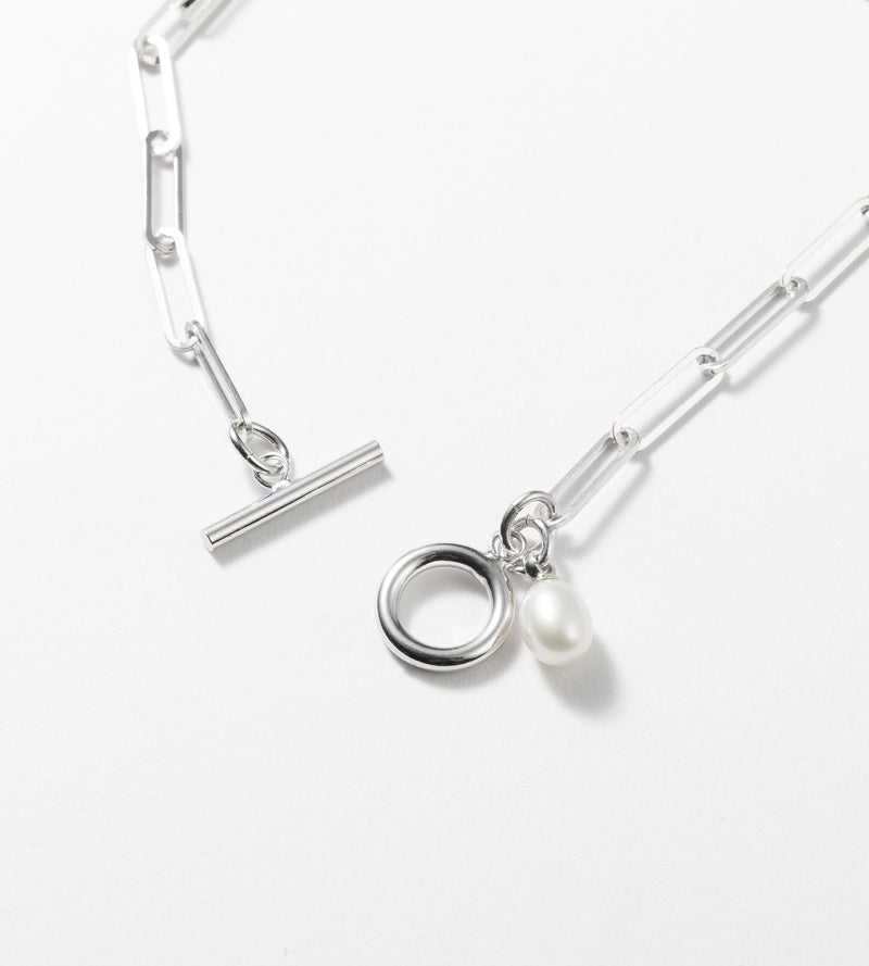 SQUARE CHAIN PEARL CHARM BRACELET