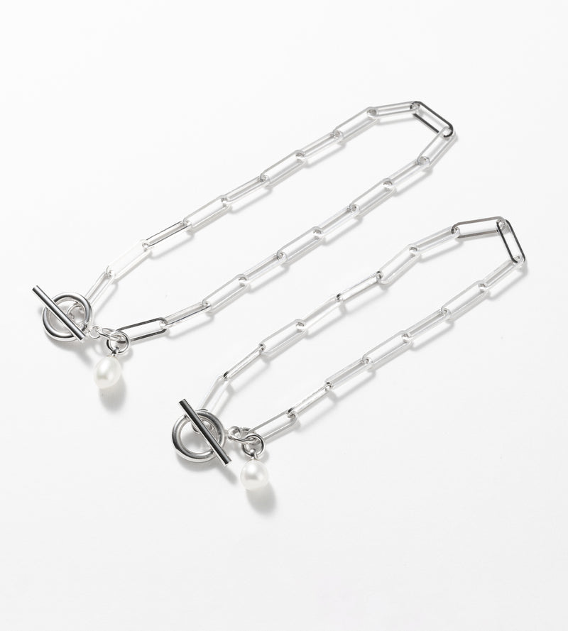 SQUARE CHAIN PEARL CHARM BRACELET