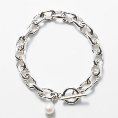 LARGE LINK CHAIN PEARL CHARM BRACELET