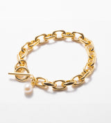 LARGE LINK CHAIN PEARL CHARM BRACELET 【一部予約注文：1/22頃発送】