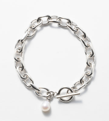 LARGE LINK CHAIN PEARL CHARM BRACELET