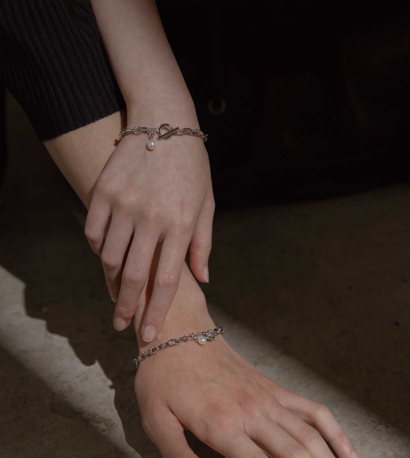 ま超美品★tsui リンクチェーン パールチャームブレスレット M LINK CHAIN PEARL CHARM BRACELET - tsui