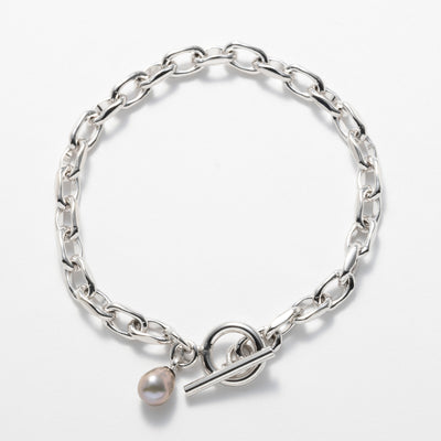 LINK CHAIN GRAY PEARL CHARM BRACELET