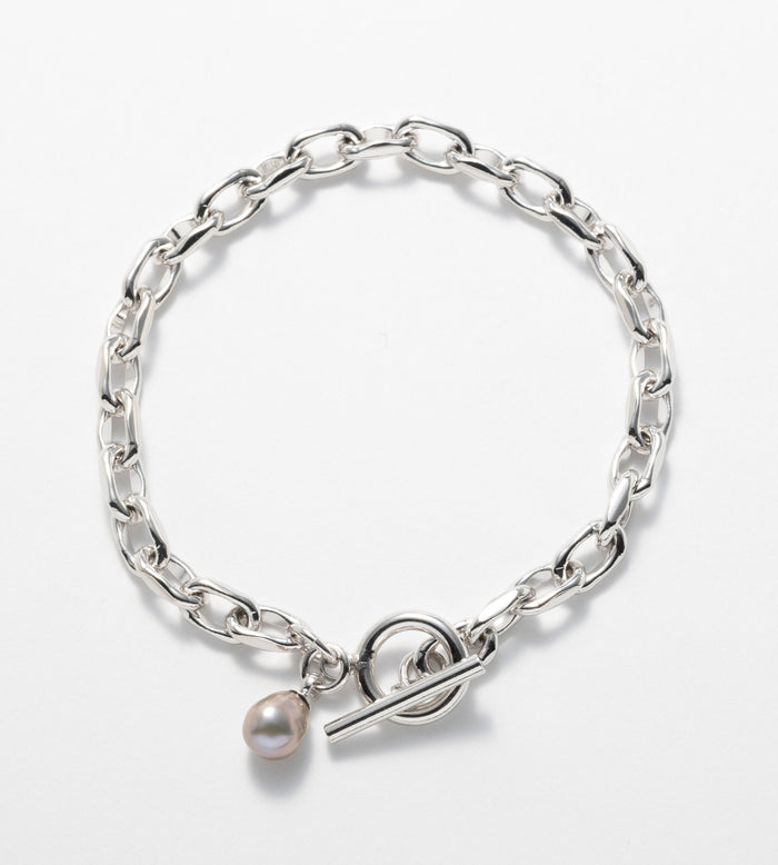 LINK CHAIN GRAY PEARL CHARM BRACELET