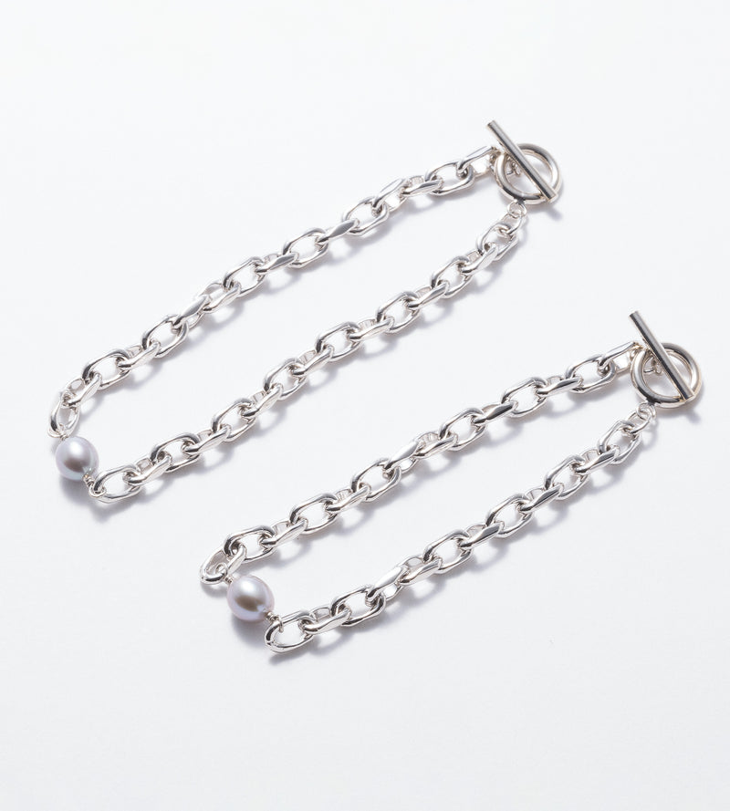 LINK CHAIN GRAY PEARL SETTING BRACELET