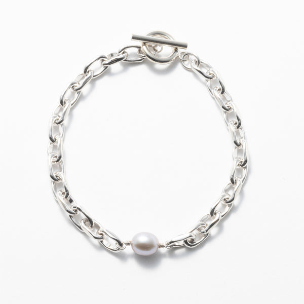 LINK CHAIN GRAY PEARL SETTING BRACELET