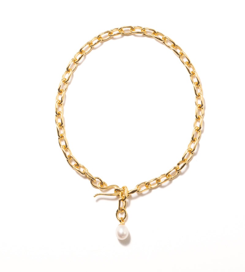 LINK CHAIN END PEARL BRACELET