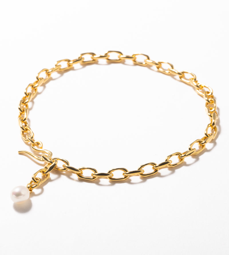 LINK CHAIN END PEARL BRACELET