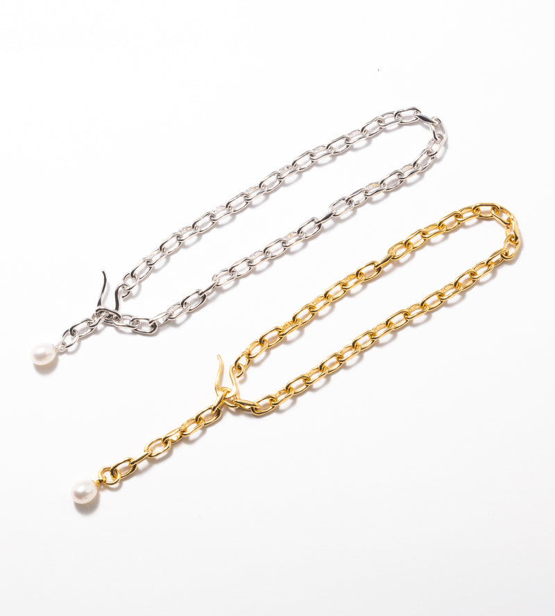 LINK CHAIN END PEARL BRACELET