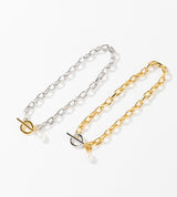 SMALL LINK CHAIN PEARL CHARM BRACELET