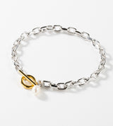 SMALL LINK CHAIN PEARL CHARM BRACELET