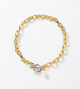 SMALL LINK CHAIN PEARL CHARM BRACELET