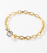 SMALL LINK CHAIN PEARL CHARM BRACELET