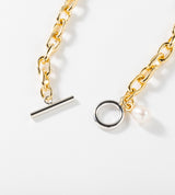 SMALL LINK CHAIN PEARL CHARM BRACELET