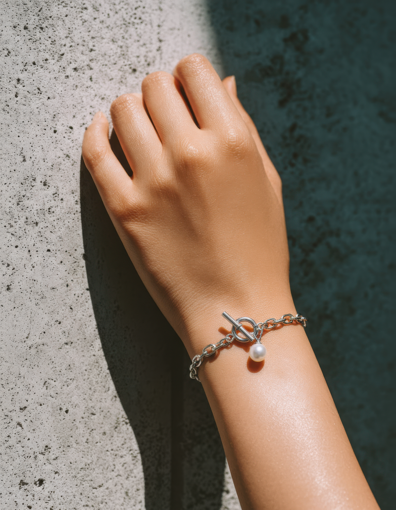 Fine Link Chain Pearl Charm Bracelet