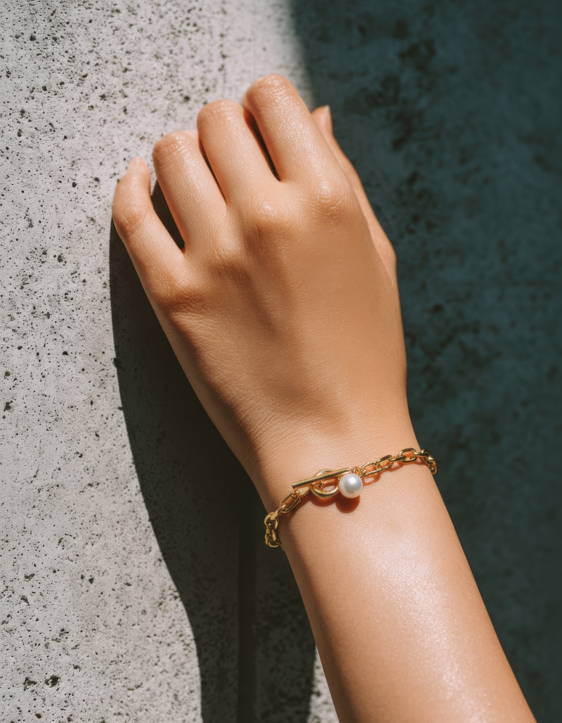 Fine Link Chain Pearl Charm Bracelet