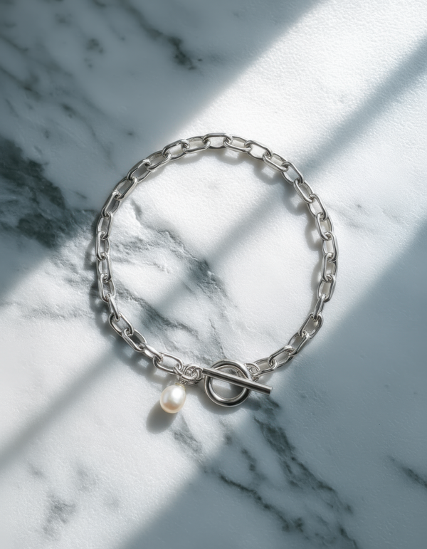 Fine Link Chain Pearl Charm Bracelet