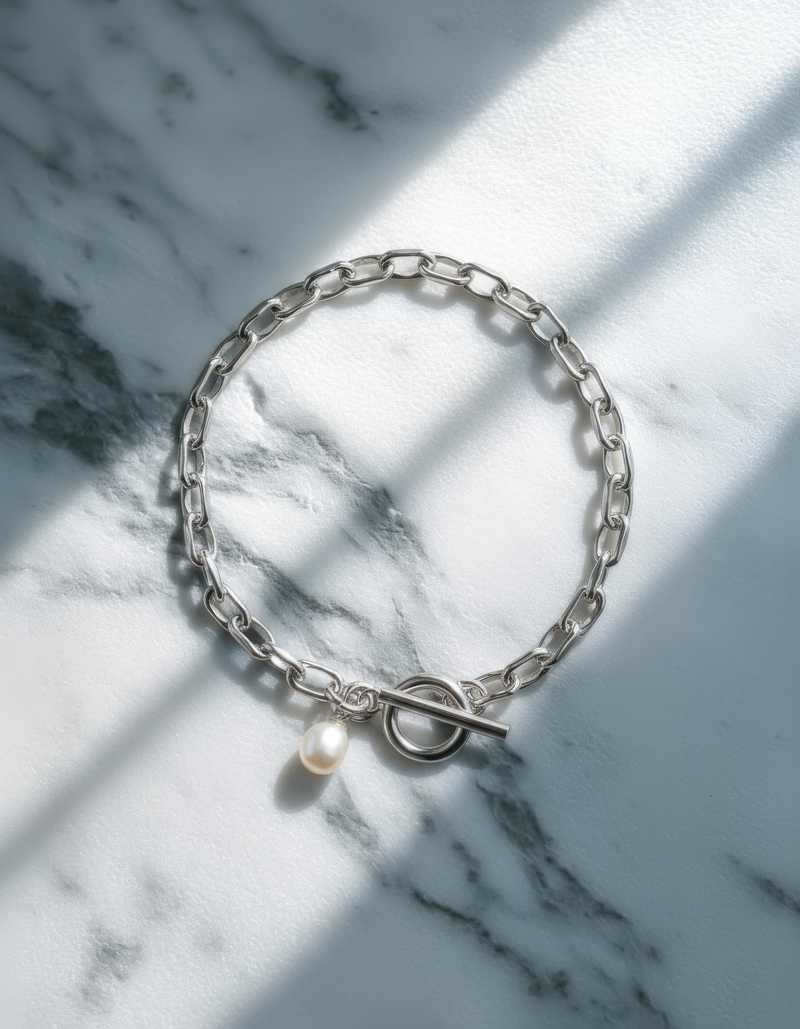 Fine Link Chain Pearl Charm Bracelet