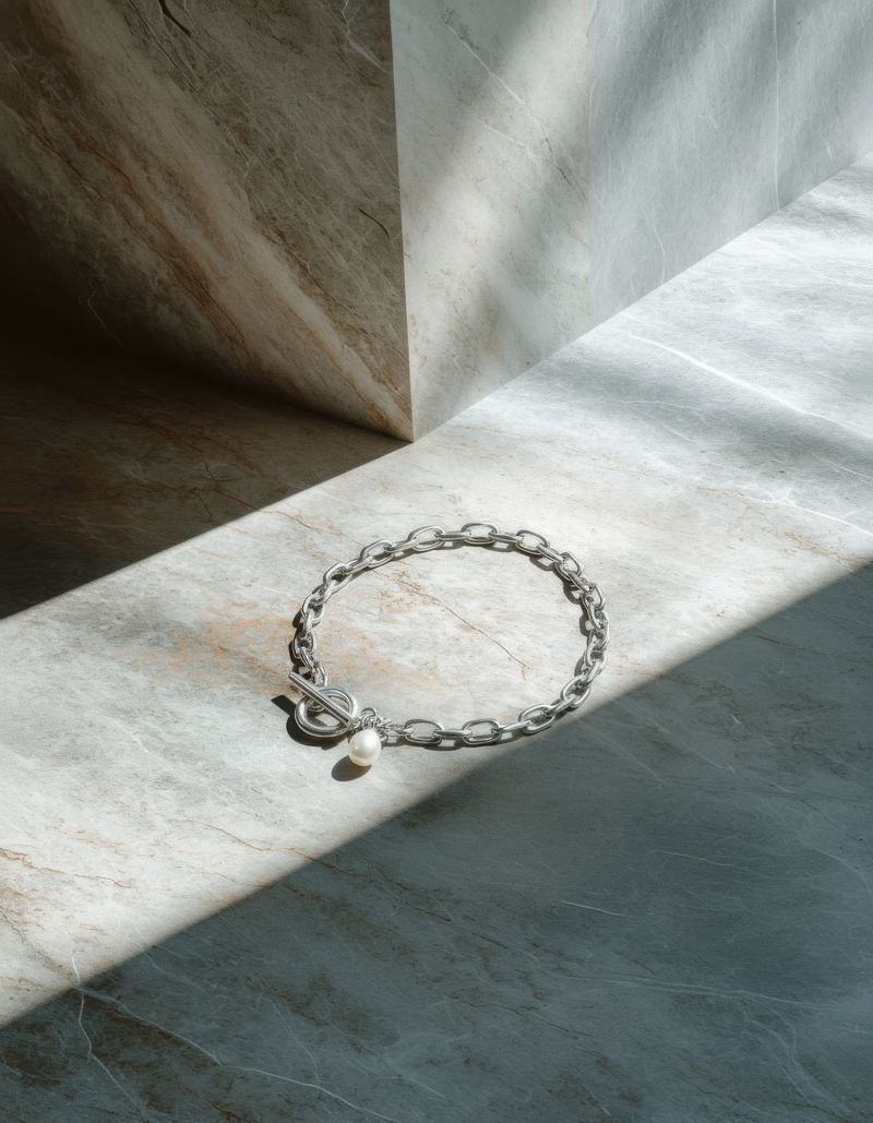 Fine Link Chain Pearl Charm Bracelet