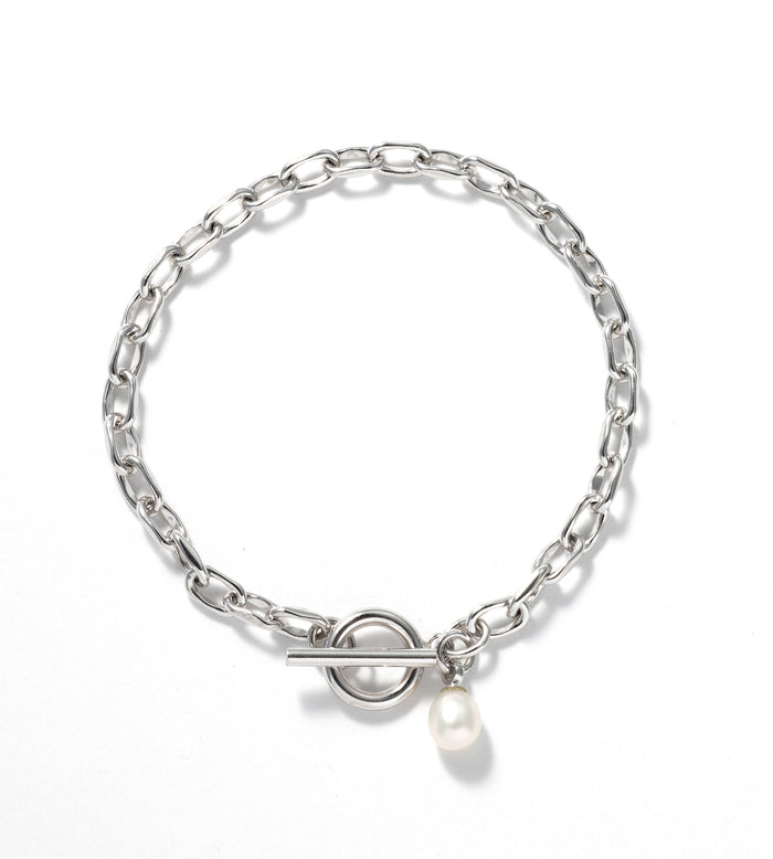 SMALL LINK CHAIN PEARL CHARM BRACELET