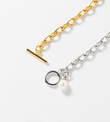 SMALL LINK CHAIN PEARL CHARM BRACELET