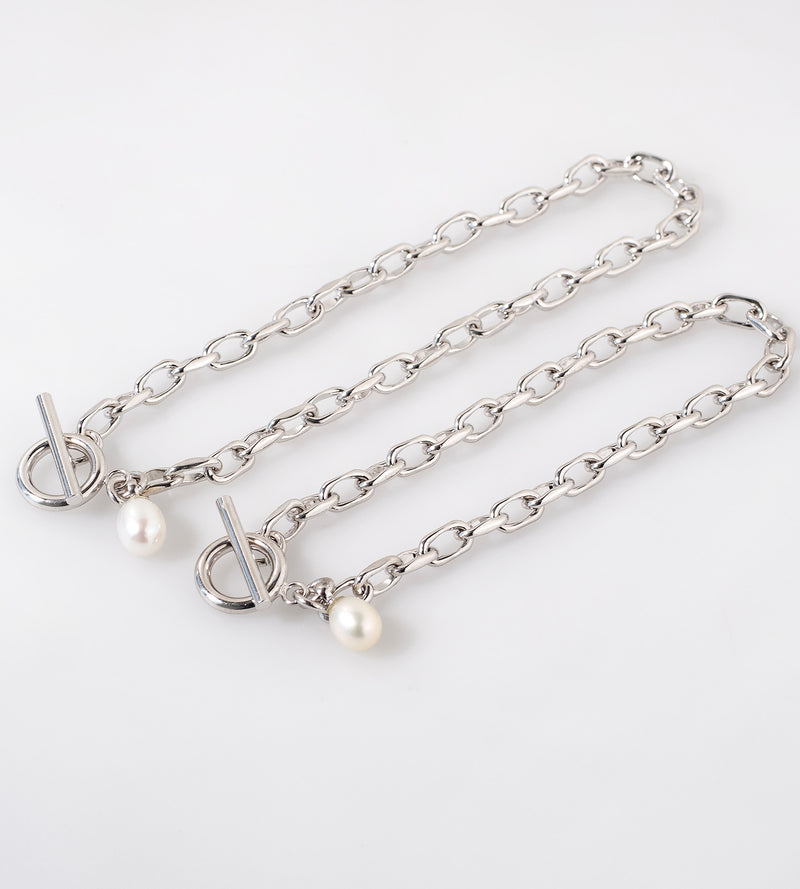 Fine Link Chain Pearl Charm Bracelet