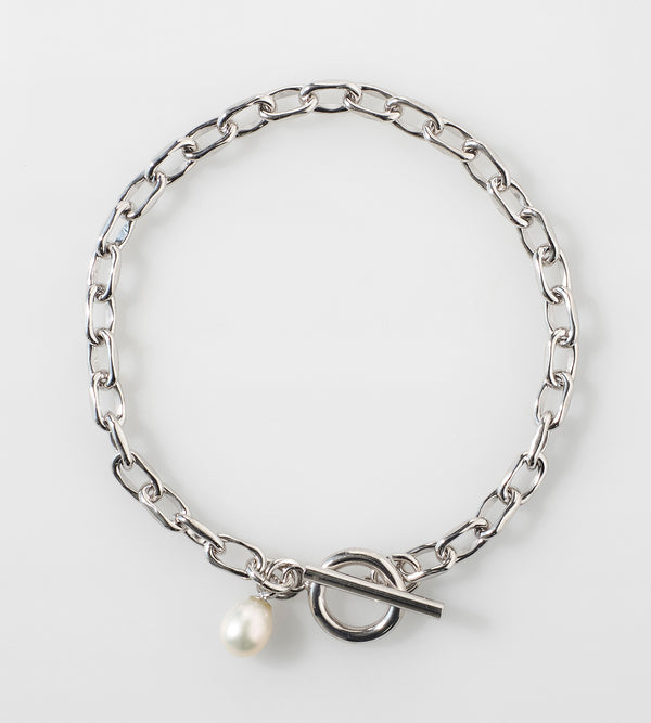 Fine Link Chain Pearl Charm Bracelet