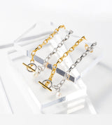 SMALL LINK CHAIN PEARL CHARM BRACELET