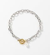 SMALL LINK CHAIN PEARL CHARM BRACELET