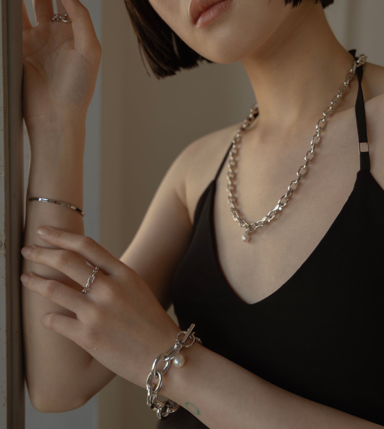 CHUNKY CHAIN PEARL BRACELET
