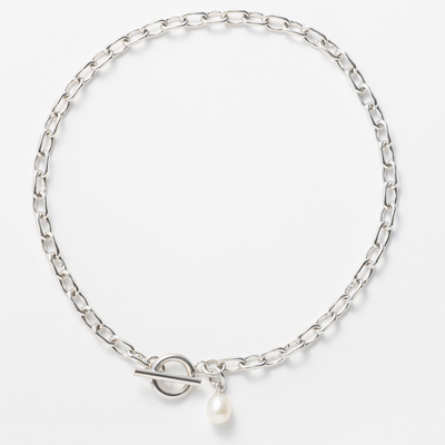 SMALL LINK CHAIN PEARL CHARM ANKLET