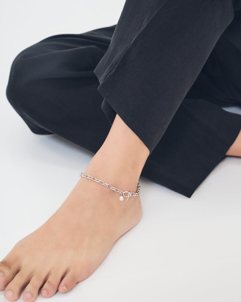 FINE LINK CHAIN PEARL CHARM ANKLET