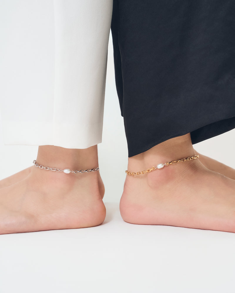 SMALL LINK CHAIN PEARL SETTING ANKLET