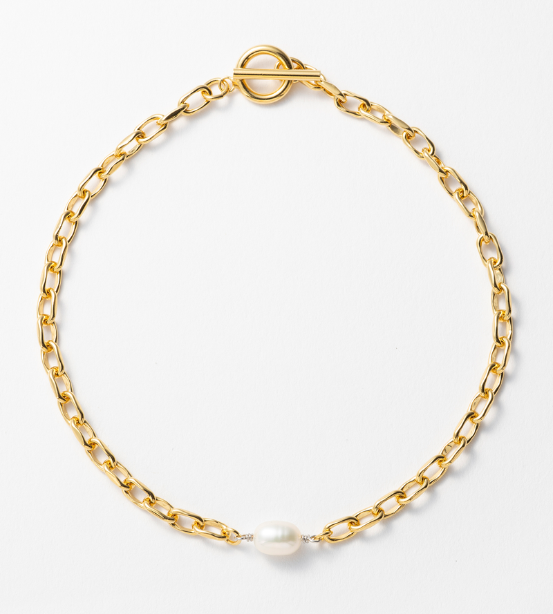 FINE LINK CHAIN PEARL SETTING ANKLET