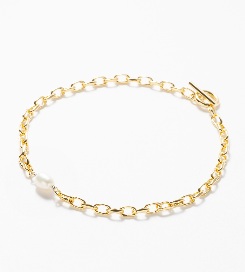 FINE LINK CHAIN PEARL SETTING ANKLET