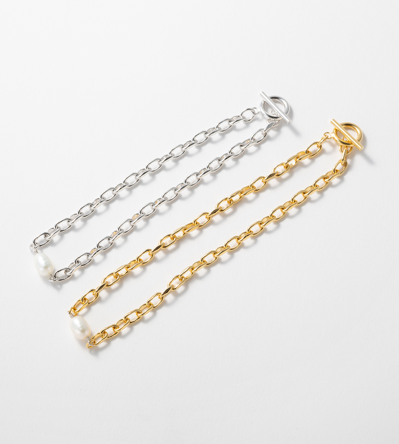 FINE LINK CHAIN PEARL SETTING ANKLET