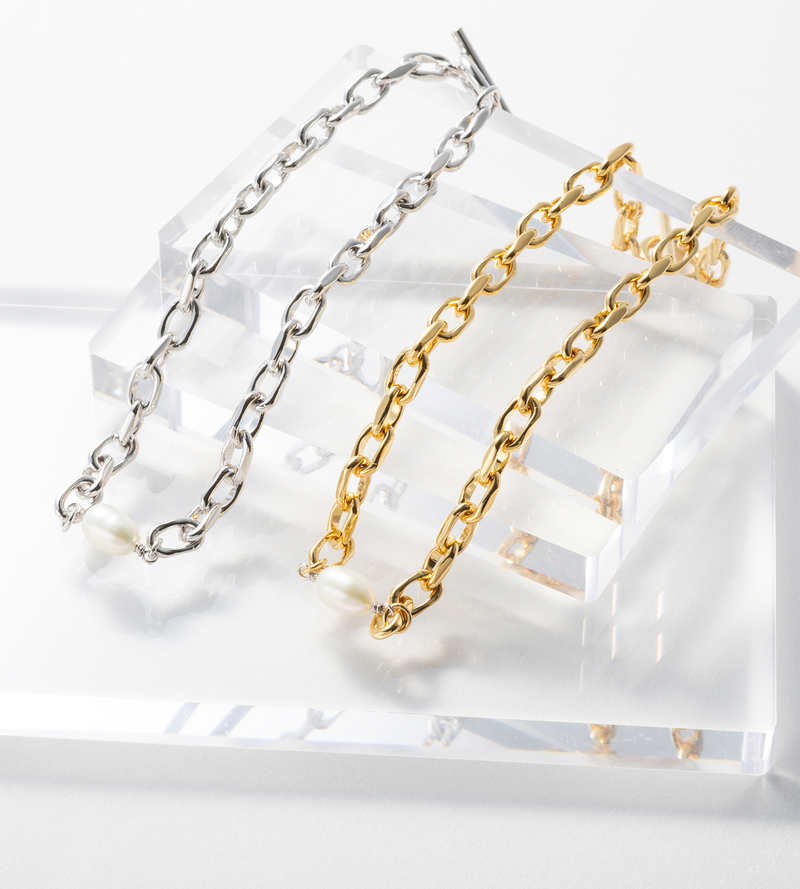 FINE LINK CHAIN PEARL SETTING ANKLET