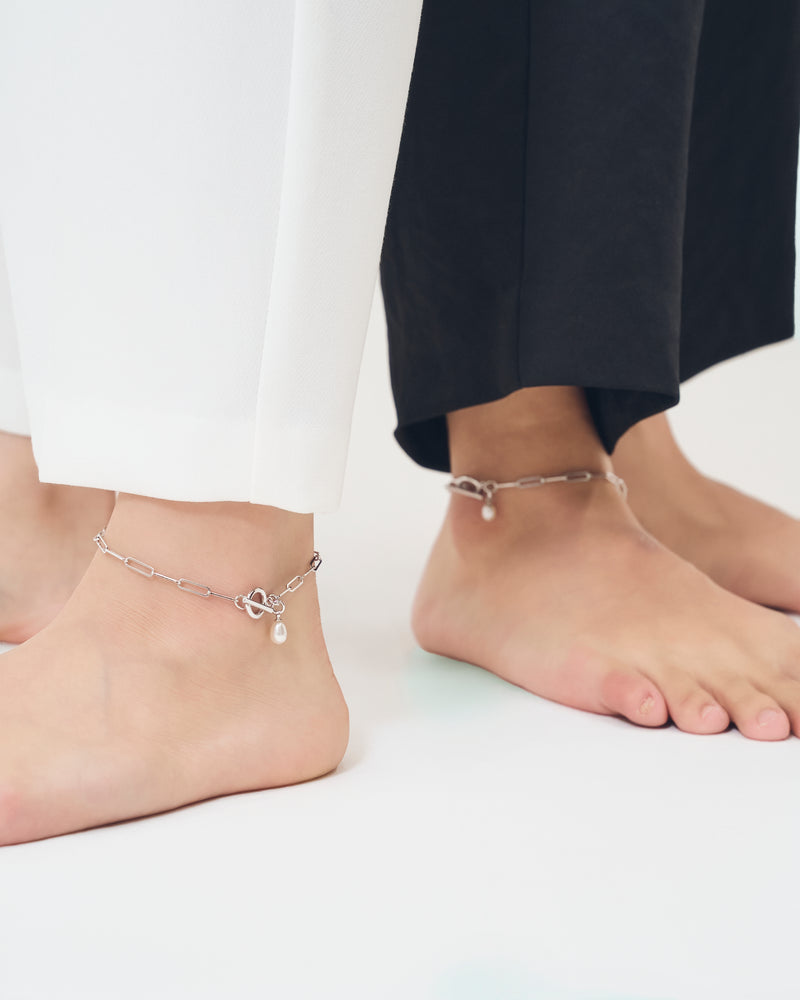 SQUARE CHAIN PEARL CHARM ANKLET